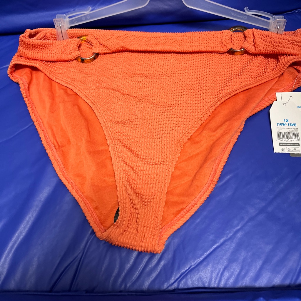 Time & Tru Orange Crinkle Texture Swim Bottom Size 1x (16w/18w). High Waist